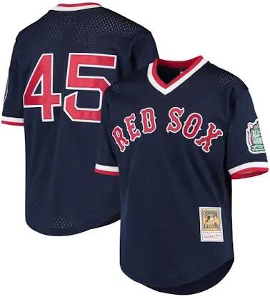 Men Boston Red Sox #45 Pedro martinez Mitchell Ness Blue Jersey