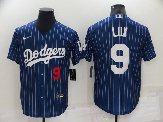 Men Los Angeles Dodgers 9 Gavin Lux Navy Cool Base Stitched Jerseys