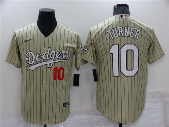 Men Los Angeles Dodgers 10 Justin Turner Cream Throwback Stitched Baseball Jerseys