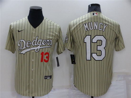 Men Los Angeles Dodgers 13 Max Muncy Cream Throwback Stitched Baseball Jerseys