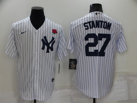 Men New York Yankees 27 Giancarlo Stanton White Cool Base Stitched Baseball Jerseys