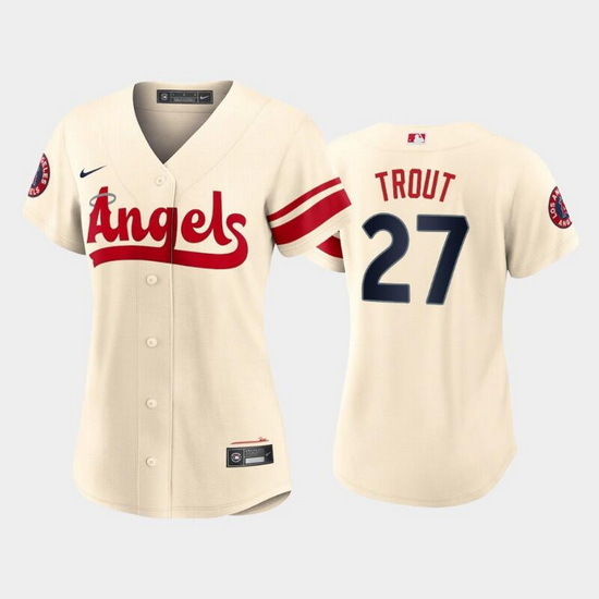 Women Los Angeles Angels 27 Mike Trout 2022 Cream City Connect Stitched Baseball Jersey 28Run Small 