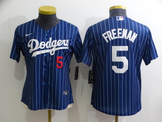 Women Los Angeles Dodgers 5 Freddie Freeman Blue Stitched Baseball Jersey 28Run Small 2