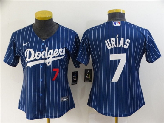 Women Los Angeles Dodgers 7 Julio Urias Blue Stitched Baseball Jersey 28Run Small 2