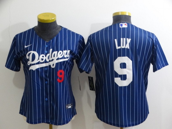 Women Los Angeles Dodgers 9 Gavin Lux Blue Stitched Baseball Jersey 28Run Small 2