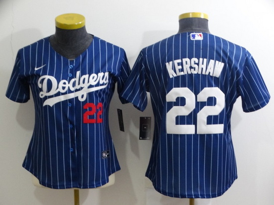 Women Los Angeles Dodgers 22 Clayton Kershaw Blue Stitched Baseball Jersey 28Run Small 2