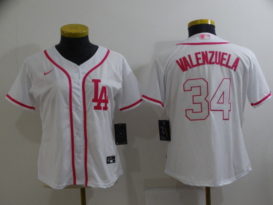 Women Los Angeles Dodgers 34 Toro Valenzuela Pink White Stitched Baseball Jersey 28Run Small 2