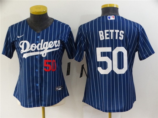 Women Los Angeles Dodgers 50 Mookie Betts Blue Stitched Baseball Jersey 28Run Small 2