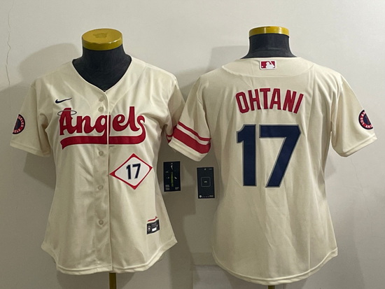 Women's Los Angeles Angels #17 Shohei Ohtani Number Cream 2022 City Connect Cool Base Stitched Jerse