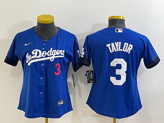 Women's Los Angeles Dodgers #3 Chris Taylor Blue 2022 Number Cool Base Stitched Nike Jersey