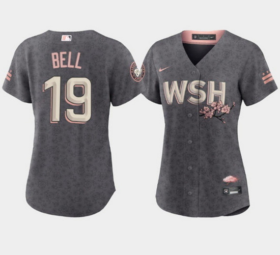 Women's Washington Nationals #19 Josh Bell 2022 Gray City Connect Cherry Blossom Stitched Jersey(Run