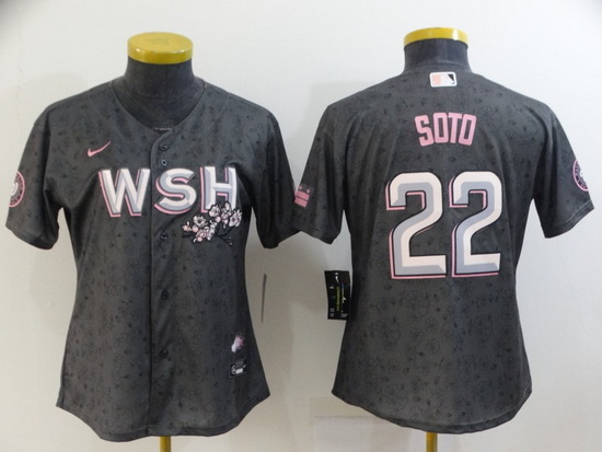 Women's Washington Nationals #22 Juan Soto 2022 Gray City Connect Cherry Blossom Cool Base Stitched 