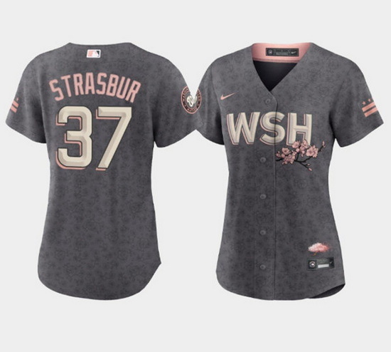 Women's Washington Nationals #37 Stephen Strasburg 2022 Gray City Connect Cherry Blossom Stitched Je