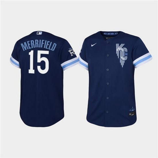 Youth Kansas City Royals 15 Whit Merrifield 2022 Navy City Connect Stitched Baseball Jersey