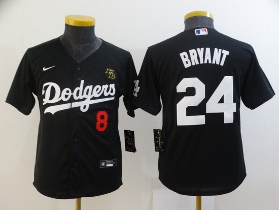 Youth Los Angeles Dodgers Front 8 Back 24 Kobe Bryant With KB Patch Black Cool Base Stitched MLB Jer