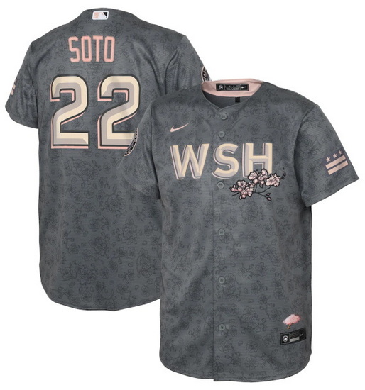 Youth Washington Nationals 22 Juan Soto 2022 Grey City Connect Cherry Blossom Stitched Baseball Jers