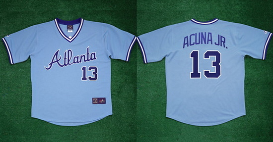 Men Atlanta Braves 13 Ronald Acu F1a Jr 1982 Light Blue Cool Base Stitched Baseball Jersey