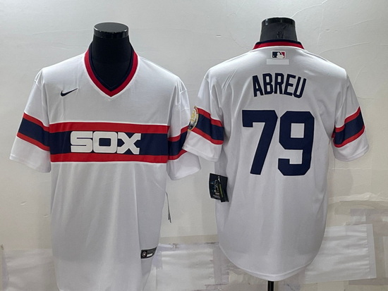 Men Chicago White Sox 79 Jose Abreu White Throwback Cool Base Stitched Jersey