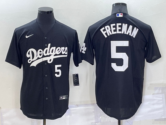 Men Los Angeles Dodgers 5 Freddie Freeman Black Cool Base Stitched Baseball Jersey