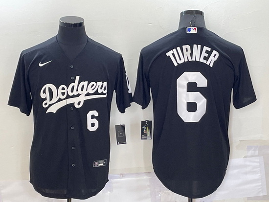 Men Los Angeles Dodgers 6 Trea Turner Black Cool Base Stitched Baseball Jersey