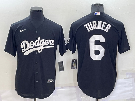 Men Los Angeles Dodgers 6 Trea Turner Black Cool Base Stitched Baseball Jerseyy