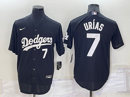 Men Los Angeles Dodgers 7 Julio Urias Black Cool Base Stitched Jersey