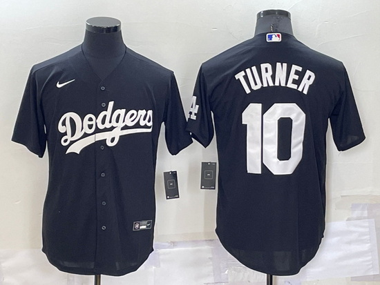 Men Los Angeles Dodgers 10 Justin Turner Black Cool Base Stitched Jersey