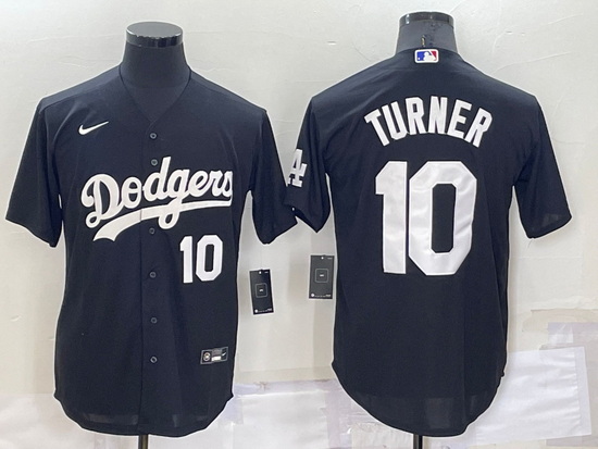 Men Los Angeles Dodgers 10 Justin Turner Black Cool Base Stitched Jerseyy