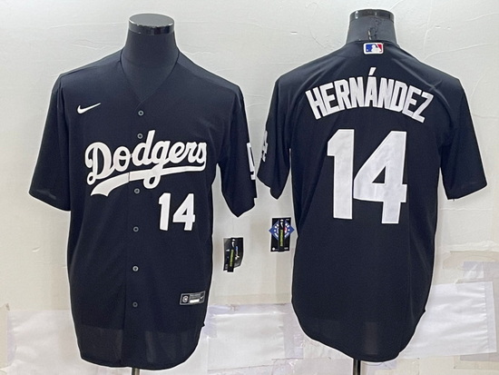 Men Los Angeles Dodgers 14 Kik E9 Hern E1ndez Black Cool Base Stitched Jersey