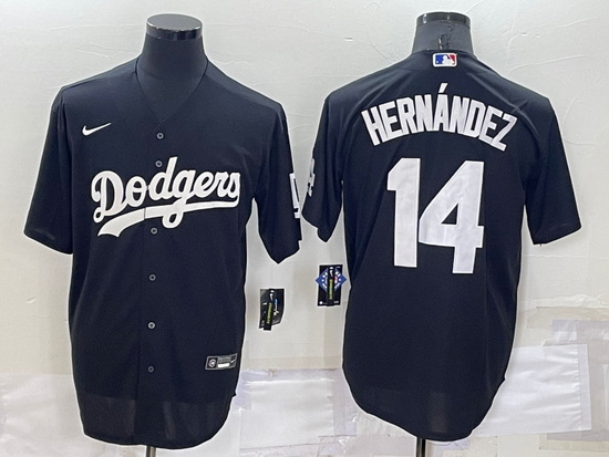 Men Los Angeles Dodgers 14 Kik E9 Hern E1ndez Black Cool Base Stitched Jerseyy