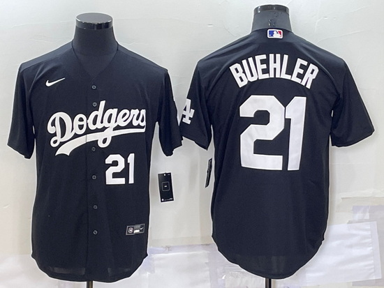 Men Los Angeles Dodgers 21 Walker Buehler Black Cool Base Stitched Baseball Jersey