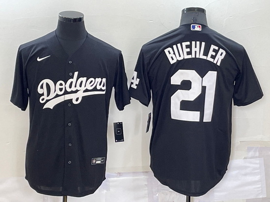 Men Los Angeles Dodgers 21 Walker Buehler Black Cool Base Stitched Baseball Jerseyy