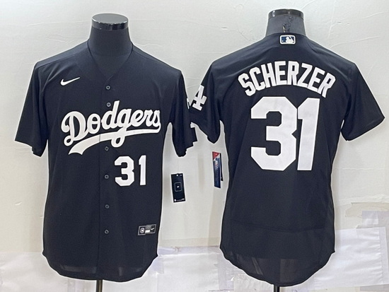 Men Los Angeles Dodgers 31 Max Scherzer Black Flex Base Stitched Baseball Jersey