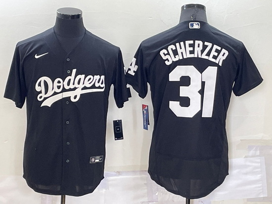 Men Los Angeles Dodgers 31 Max Scherzer Black Flex Base Stitched Baseball Jerseyy