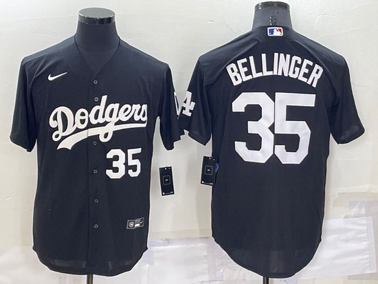 Men Los Angeles Dodgers 35 Cody Bellinger Black Cool Base Stitched Jerseyy