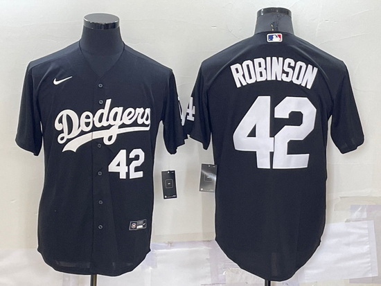 Men Los Angeles Dodgers 42 Jackie Robinson Black Cool Base Stitched Jersey