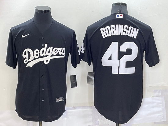 Men Los Angeles Dodgers 42 Jackie Robinson Black Cool Base Stitched Jerseyy