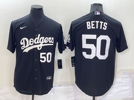 Men Los Angeles Dodgers 50 Mookie Betts Black Cool Base Stitched Jersey