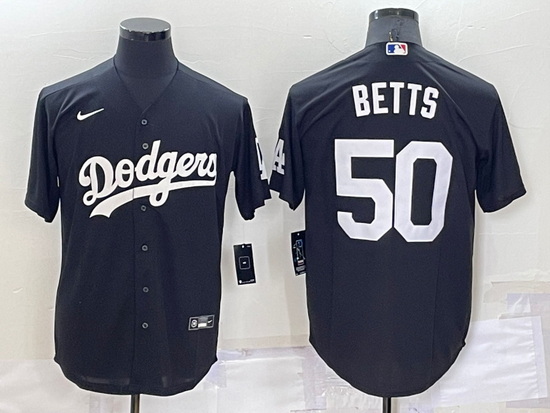 Men Los Angeles Dodgers 50 Mookie Betts Black Cool Base Stitched Jerseyy