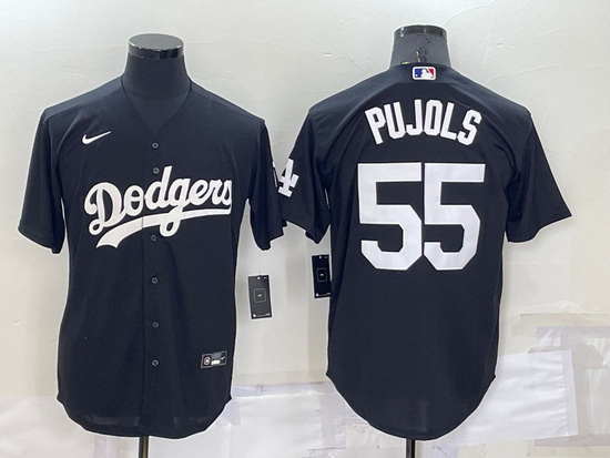 Men Los Angeles Dodgers 55 Albert Pujols Black Cool Base Stitched Baseball Jersey