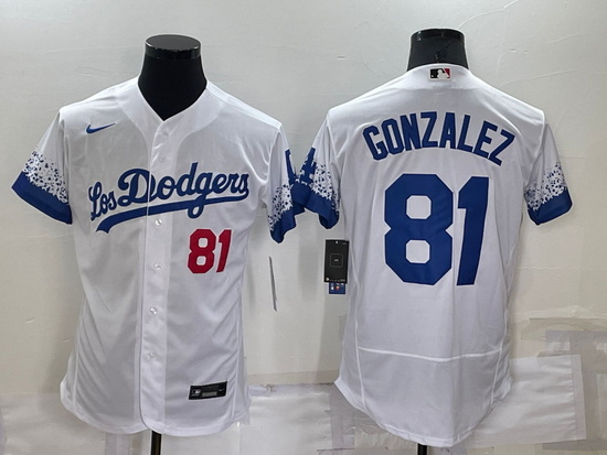 Men Los Angeles Dodgers 81 Victor Gonzalez White City Connect Flex Base Stitched Baseball Jersey