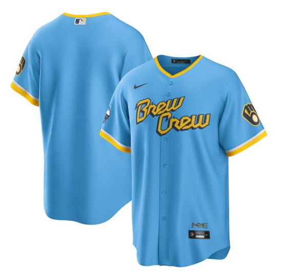 Men Milwaukee Brewers Blank Powder Blue 2022 City Connect Cool Base Stitched Jersey