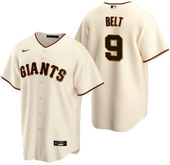 Men San Francisco Giants 9 Brandon Belt Cream Cool Base Stitched Jersey