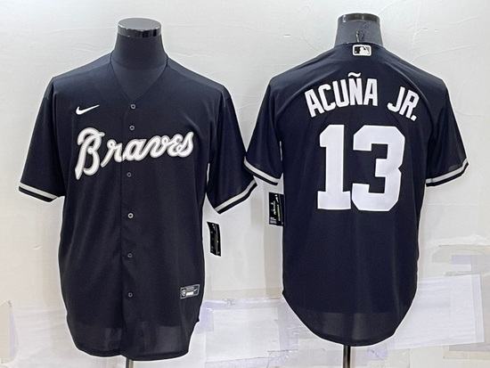 Men Atlanta Braves 13 Ronald Acu F1a Jr  Black Cool Base Stitched Baseball Jersey