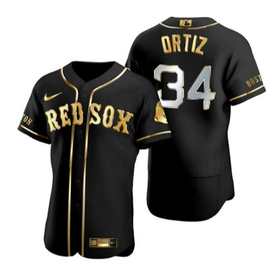 Men Boston Red Sox 34 David Ortiz Black Gold Flex Base Stitched Baseball Jersey