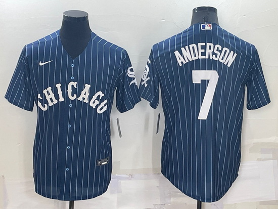 Men Chicago White Sox 7 Tim Anderson Navy Cool Base Stitched Jersey