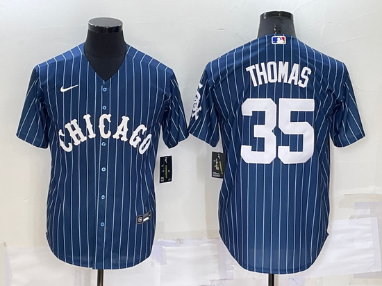 Men Chicago White Sox 35 Frank Thomas Navy Cool Base Stitched Jersey