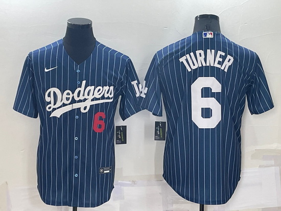 Men Los Angeles Dodgers 6 Trea Turner Navy Cool Base Stitched Baseball Jersey