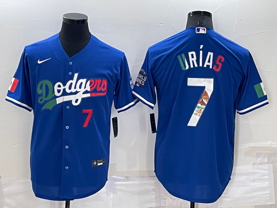 Men Los Angeles Dodgers 7 Julio Urias Royal Mexico Cool Base Stitched Baseball Jersey