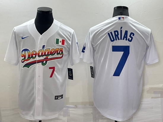 Men Los Angeles Dodgers 7 Julio Urias White Cool Base Stitched Baseball Jersey